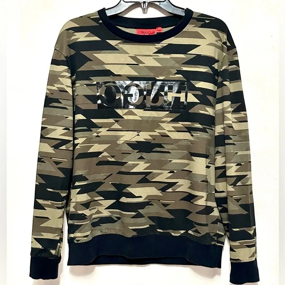 Hugo Boss Backward Spellout Thick Pullover Shirt Sweatshirt Camouflage M